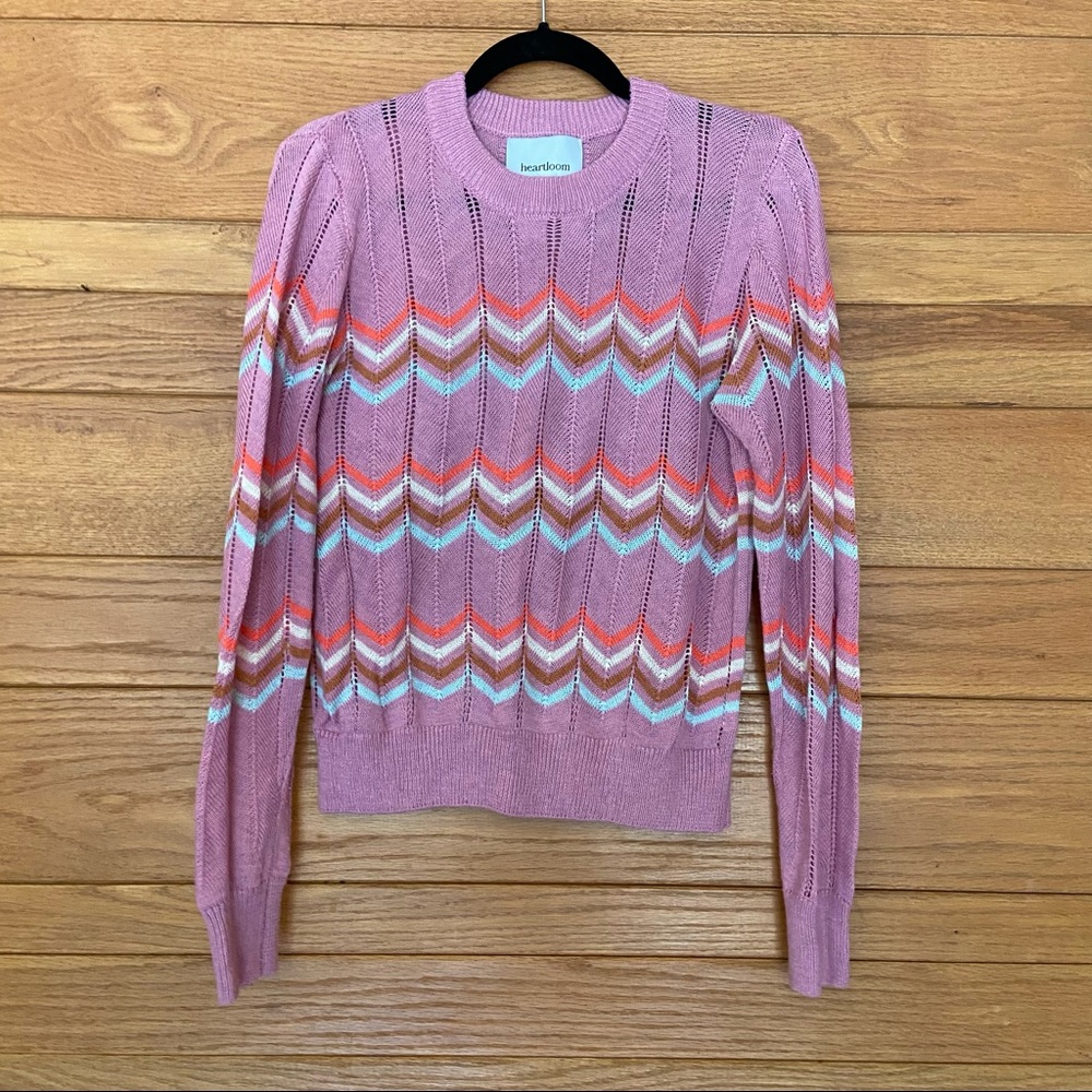 Heartloom pink open knit chevron sweater - Picture 2 of 6
